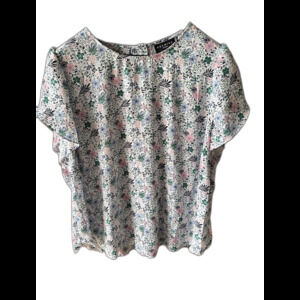 PREMISE WOMAN Casual Comfort Women's 2x White Floral Scoop Neck Short Sleeve Top